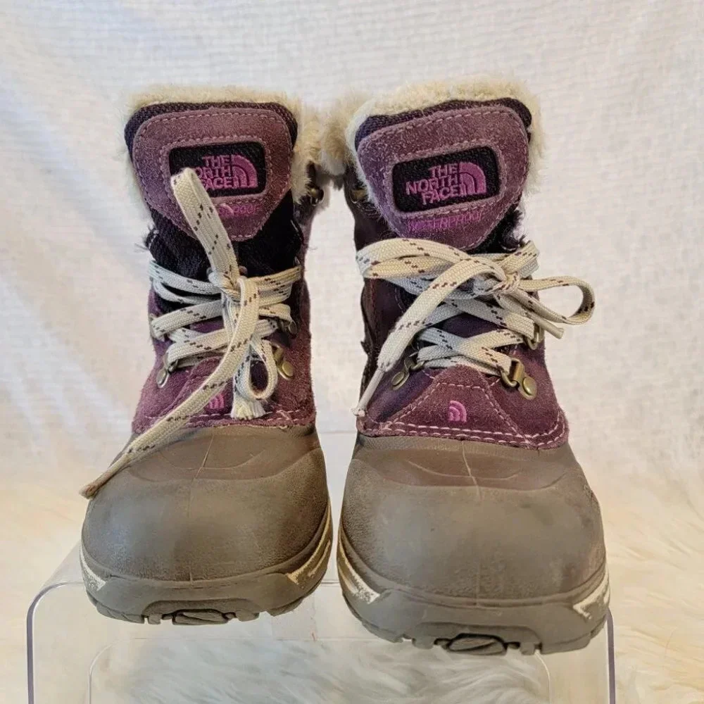 The‎ NORTH FACE Girls Purple Water Proof Suede Snow Winter Boots Youth Sz 2